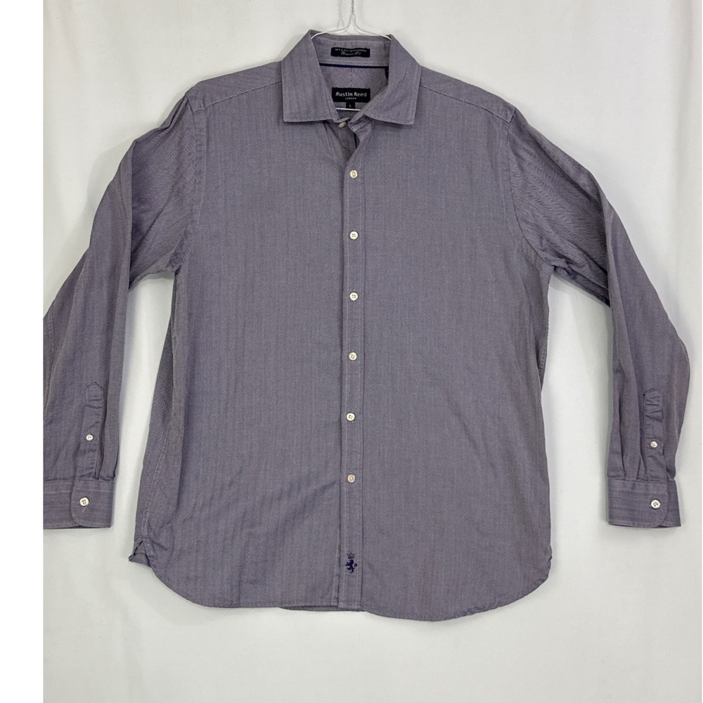 Austin Reed London Men's Long Sleeve Button Down Shirt Bespoke Fit Herringbone L